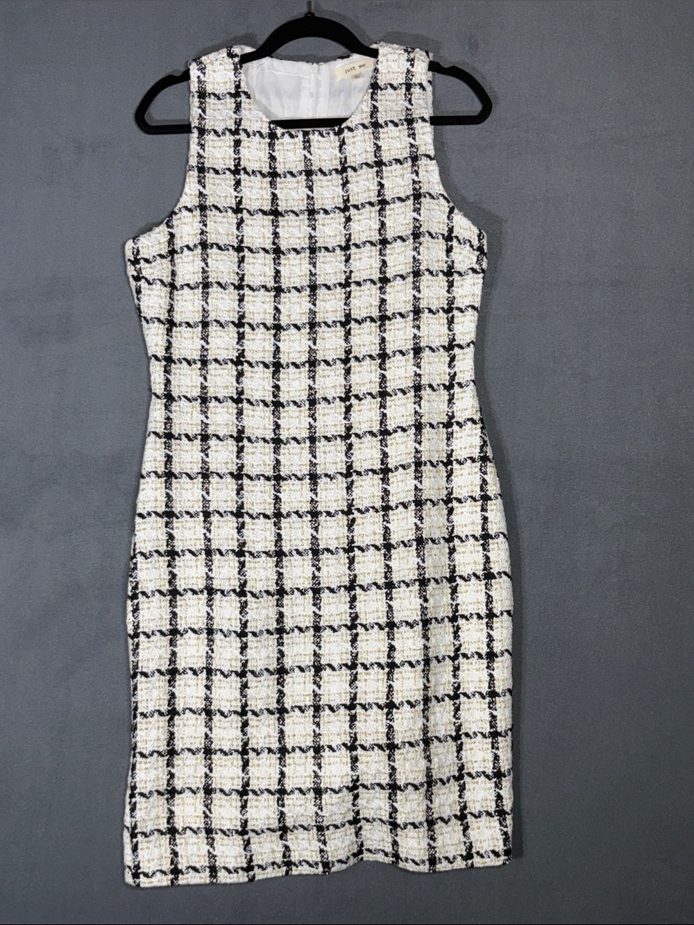 Black and White Checked Tweed Sheath Dress